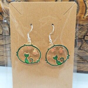 Celestial Cat Earrings Green